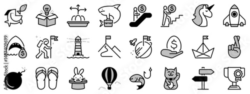Icons in two tones  about business and finances metaphors and idioms.