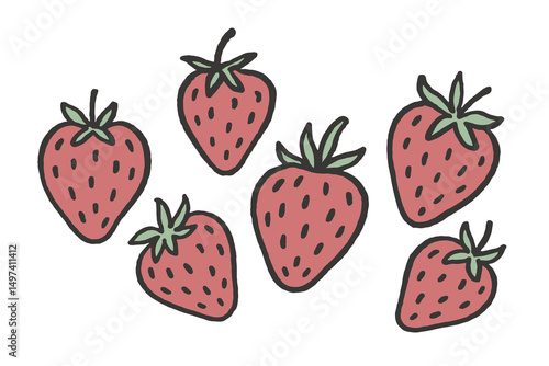 strawberry fruit set cartoon sketch vector illustration