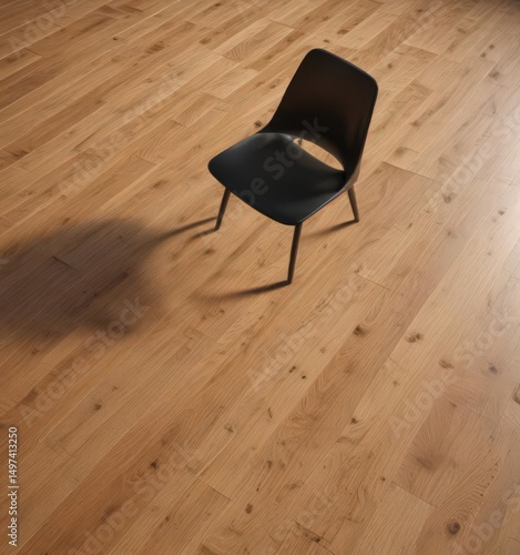 Dark chair shadow cast on light wood grain floor, furniture, object, shadow effect