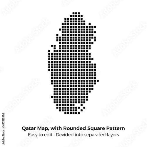 Geometric Rounded Square Pattern Vector Art of Qatar Country Map