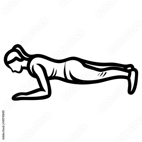 Woman performing plank exercise in fitness pose on transparent background  