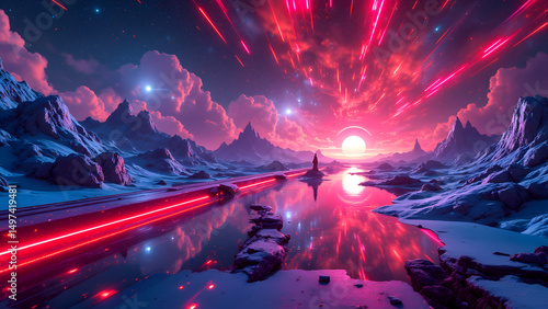 Luminous Landscape: A surreal landscape of otherworldly beauty, with a vibrant sky of glowing colors and surreal atmosphere.
