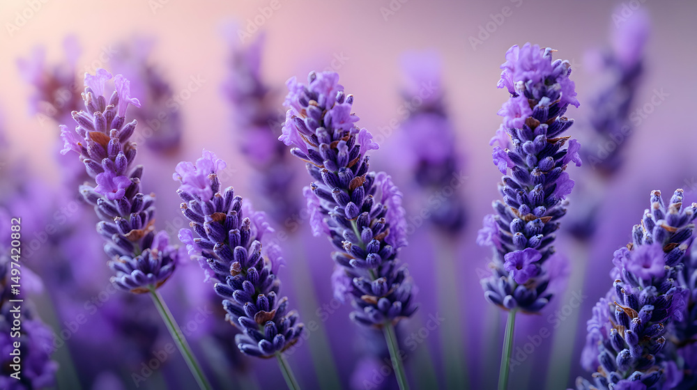 Obraz premium Vibrant close-up of lavender flowers, showcasing their delicate purple hues and intricate details. Ideal for relaxation, aromatherapy, and nature themes.