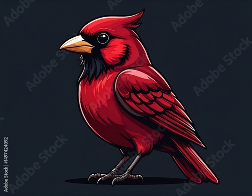 Red Bird Isolated on Black Background – Striking and Vibrant Avian Profile