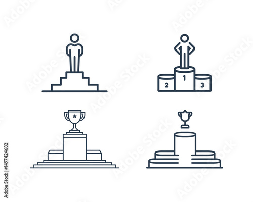 set of podium vector with trophy space. winner podium