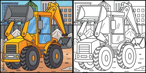 Construction Backhoe Coloring Page Illustration 