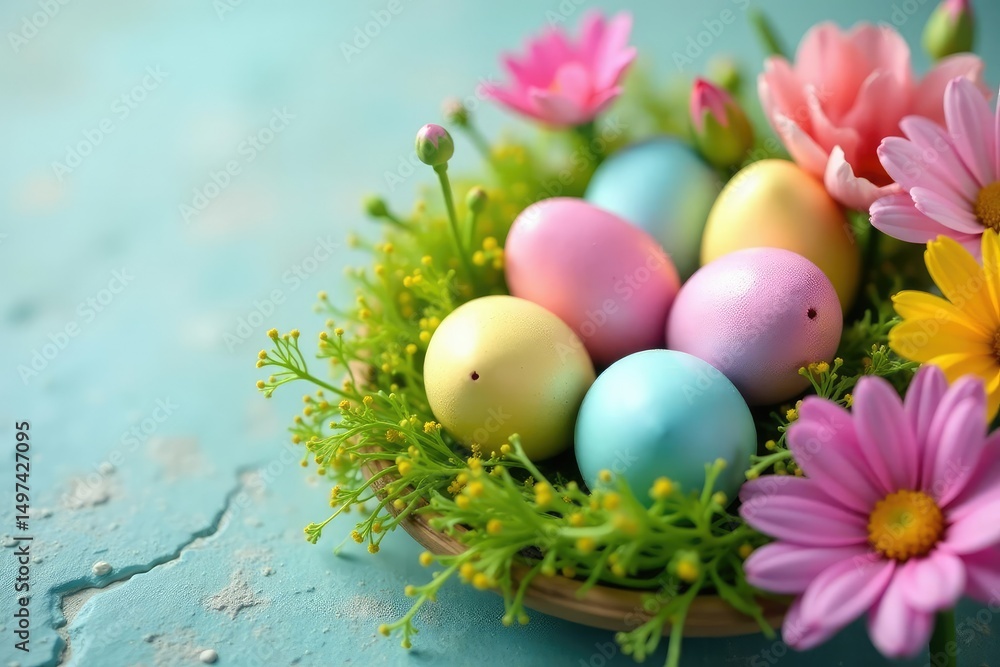Pastel Easter eggs nestled in a spring flower arrangement Soft, vibrant colors evoke springtime joy , pastel, springtime Pastel Easter eggs nestled in a spring flower arrangement Soft, vibrant colors evoke springtime joy , pastel, springtime