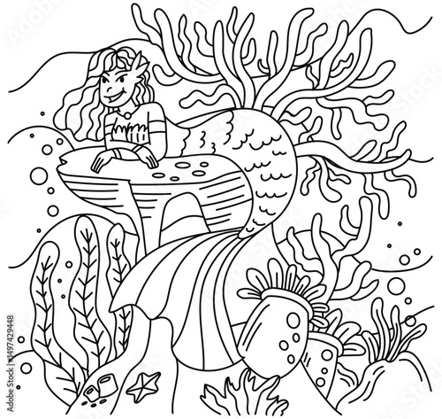 Hand drawn coloring book illustration