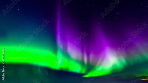 Wallpaper Mural Vivid aurora borealis with pink, green and yellow glowing bands in a night sky with stars, a natural light display with dancing rays Torontodigital.ca