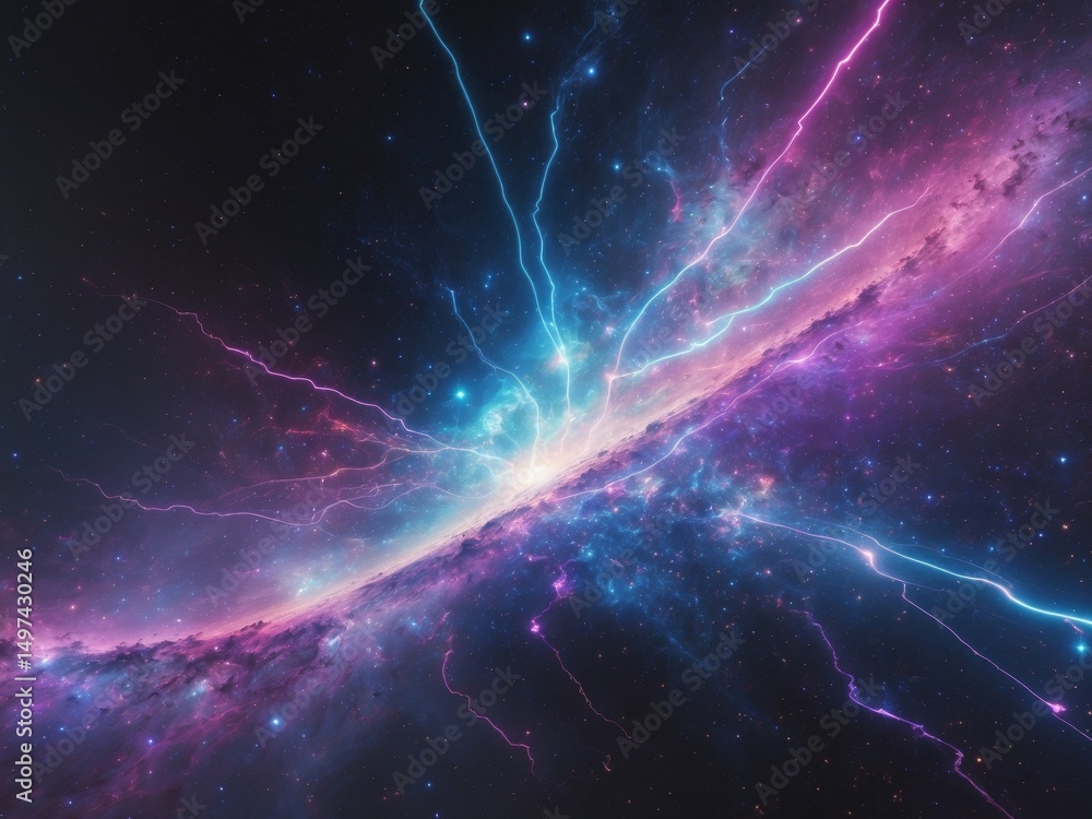 Fototapeta premium Cosmic Electrical Storm. A Vibrant Display of Energy and Celestial Beauty