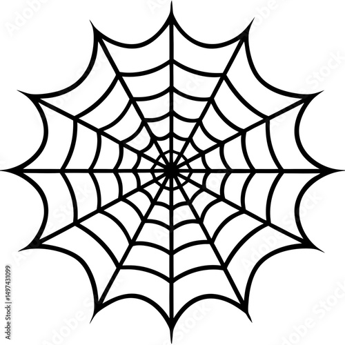 Spider web minimalist black and white silhouette on white background