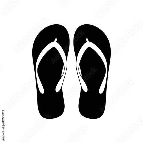 Two black flip-flops are depicted on a white background, emphasizing their simple and symmetrical desig