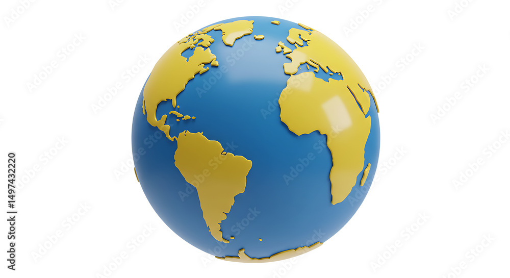 Fototapeta premium Blue and Yellow Globe World Geography