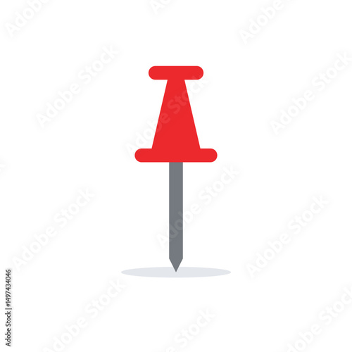 Vector of a red push pin or thumbtack. Ideal for marking locations, notices, task management, or business planning illustrations.