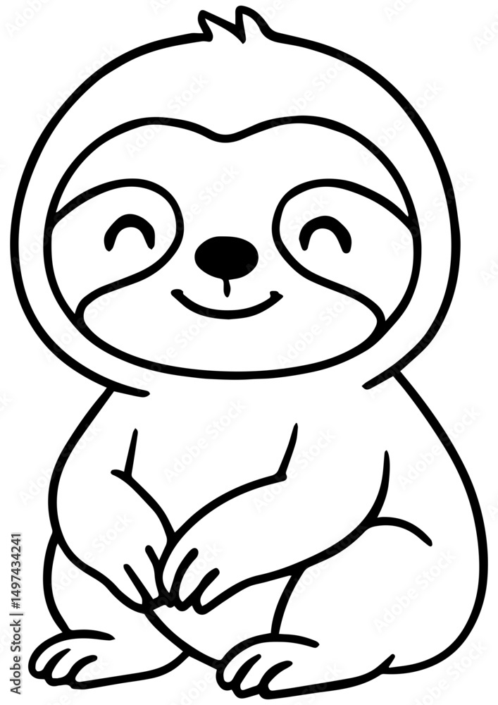 Fototapeta premium Black and white vector of a cute baby sloth. Ideal for engraving, kids books, prints, logos, and creative illustration projects