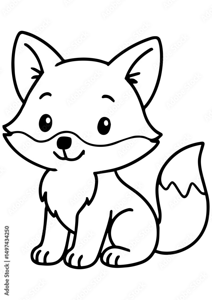 Black and white vector of a cute baby fox. Ideal for engraving, children’s books, prints, logos, and creative illustration projects Black and white vector of a cute baby fox. Ideal for engraving, children’s books, prints, logos, and creative illustration projects
