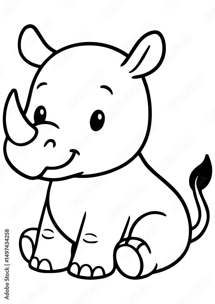 Black and white vector of a cute baby rhino, ideal for engraving, prints, logos, kids books, and creative design projects Black and white vector of a cute baby rhino, ideal for engraving, prints, logos, kids books, and creative design projects