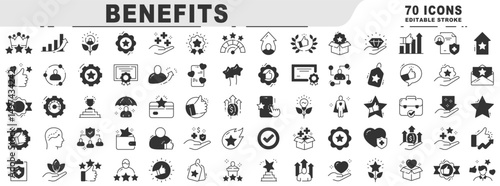 Big set of benefits black line icons