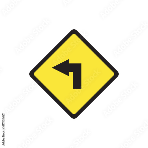 Yellow traffic sign with a left-pointing arrow. Ideal for traffic guidance systems, driving schools, or maps with direction changes. Free Download Yellow traffic sign with a left-pointing arrow. Ideal for traffic guidance systems, driving schools, or maps with direction changes. - GFXLoad