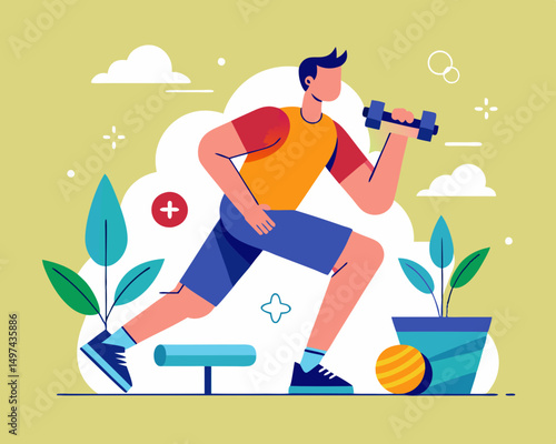 illustration of a man lifting dumbbells outdoors
