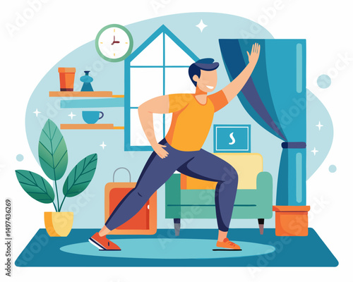 illustration of a single man exercising at home