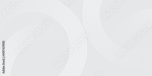 Abstract white glowing geometric lines on gray background. Modern shiny blue circle lines pattern. Futuristic technology concept. Suit for cover, poster,