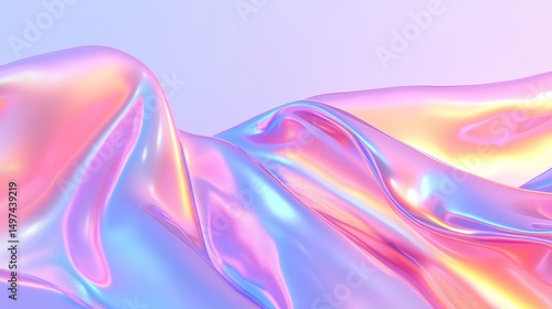 Wallpaper Mural Holographic Pastel Waves  Abstract 3D Render Torontodigital.ca