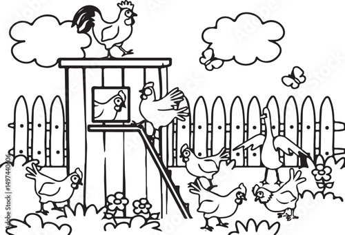Hen House Drawing Stock 