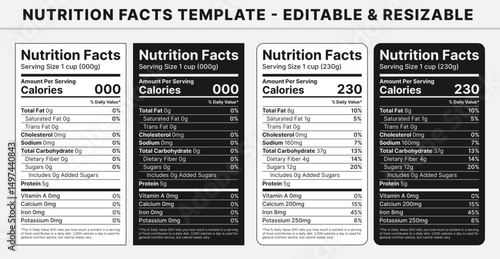 Nutrition Facts Template. Supplement Label. Nutrition Information Template Design for Food Content.