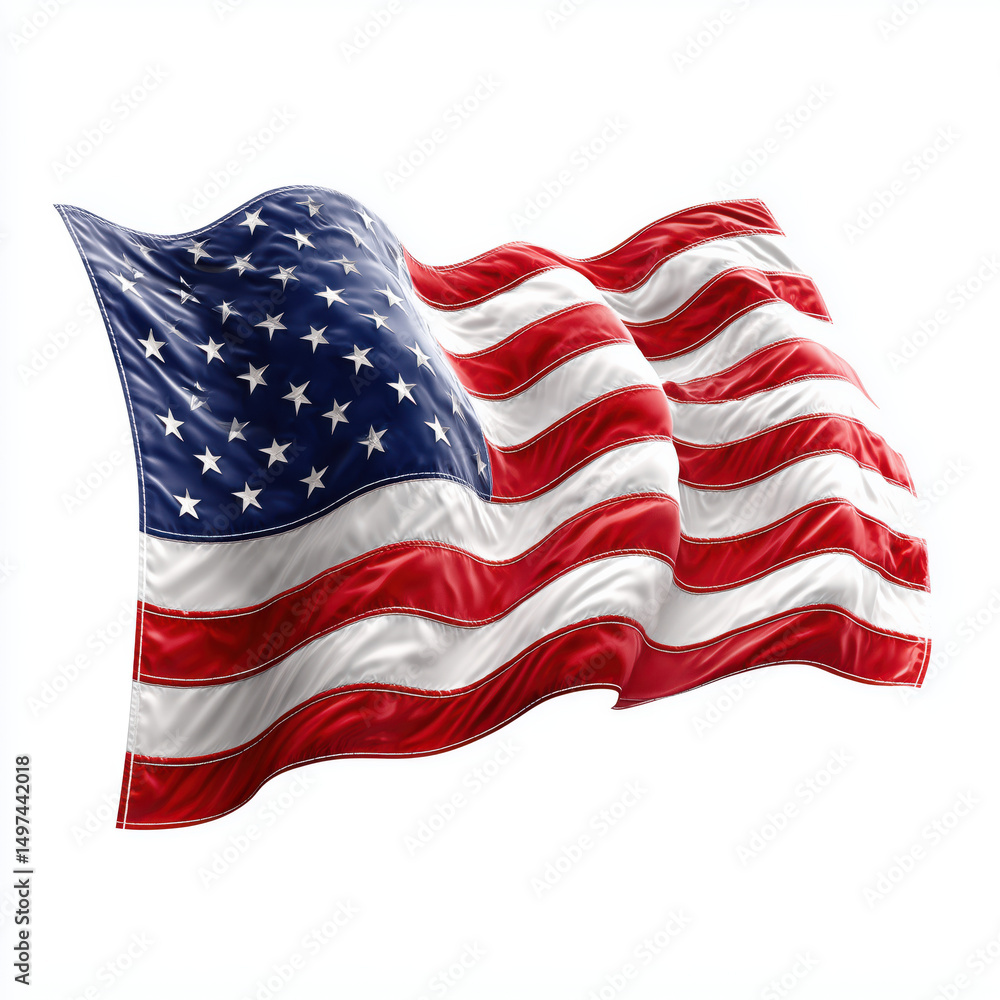 Obraz premium Majestic American Flag in Dynamic Motion , isolated on white background png