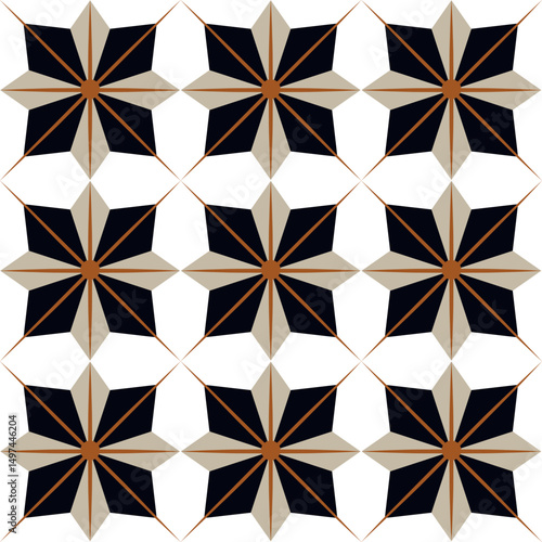 Geometric Starburst Tile Pattern in Black and Gold