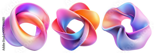 PNG Colorful, abstract 3D shapes with smooth, intertwined loops element set on transparent background.