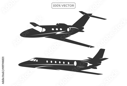 set of private jet line art silhouette vector illustration template designs
