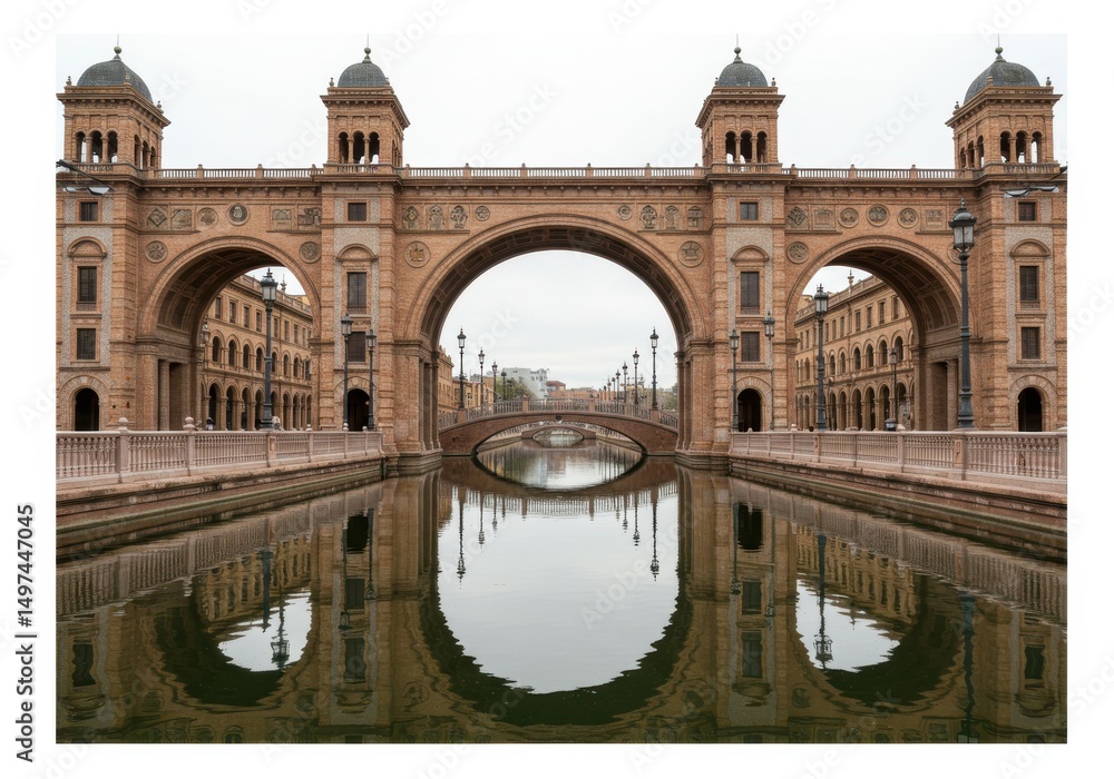 Obraz premium Bridge architecture canal reflection isolated on white background