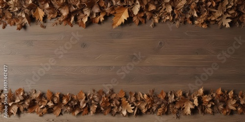 Rustic border of fallen oak & birch leaves, earthy tones,  autumn,  stock photo,  background
