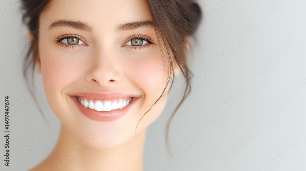 Naklejka premium Young woman with glowing skin and happy expression smiling
