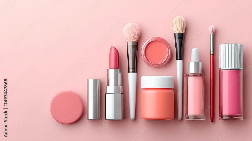 Obraz premium A collection of various makeup products on a soft surface perfect for beauty enthusiasts and makeup lovers