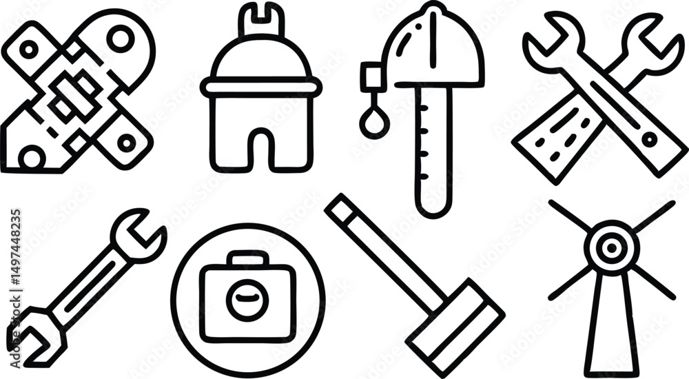 Obraz premium Collection of Hand Drawn Construction and Repair Tools Icons
