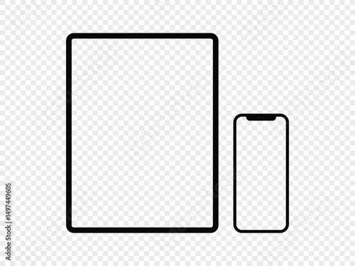 Tablet and mobile phone with blank screen for you design isolated on transparent background