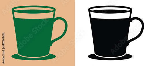 Black Coffee Cup Silhouettes with Cream Topping – Vector Set


