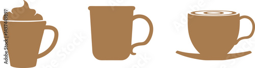 Black Coffee Cup Silhouettes with Cream Topping – Vector Set

