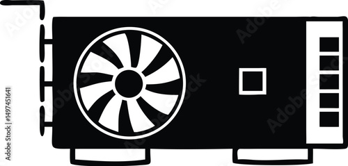 Isolated computer component featuring a cooling fan in a monochrome black and white transparent background