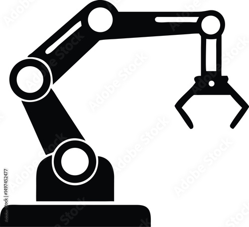 Sleek silhouette of a black mechanical arm on a white backdrop showcases industrial robotics
