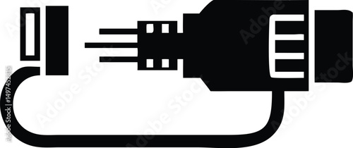 Black diagnostic connector's cap is detached but still attached through a string, it's on transparent background