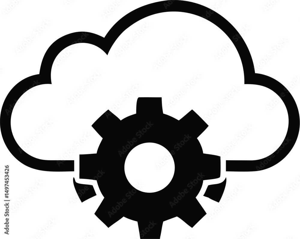 Black cloud computing outline with gear setting illustrates online technological service concept Black cloud computing outline with gear setting illustrates online technological service concept