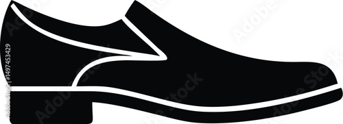 Sleek silhouette displays a classic black loafer shoe, presented on a transparent backdrop