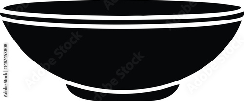 Simple black ceramic bowl sits centered against a white background with transparent background