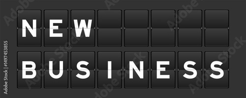 Black color analog flip board with word new business on gray background