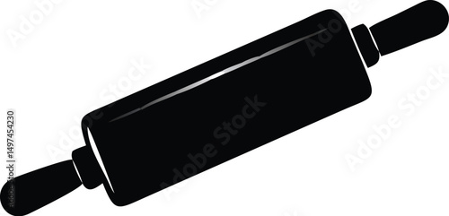 Single black rolling pin silhouette lies diagonally against the plain white background perfectly