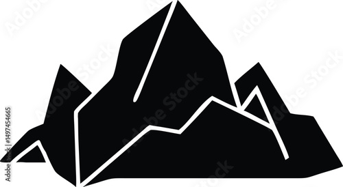 Striking black mountain range silhouette depicts high peak and jagged lines with transparent background